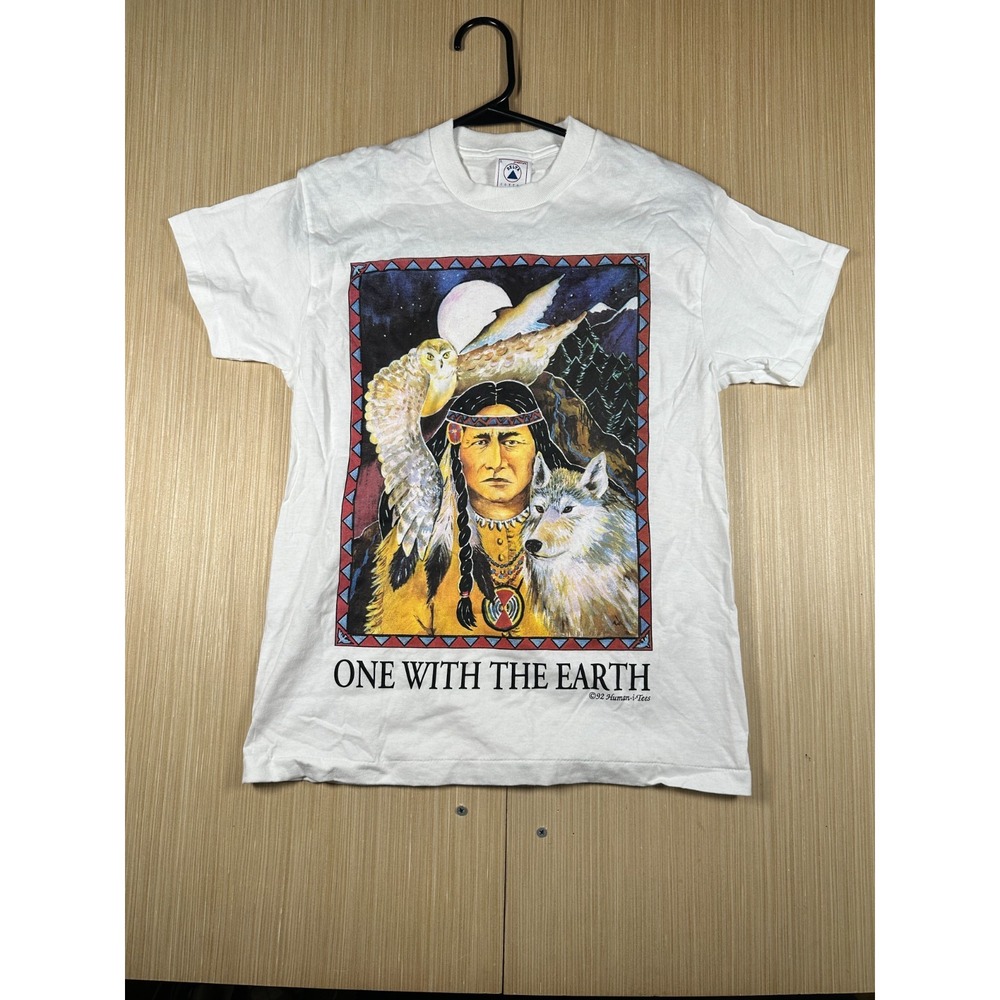 Vintage Delta T Shirt Mens Large White Cotton Graphic‎ Print One With The Earth